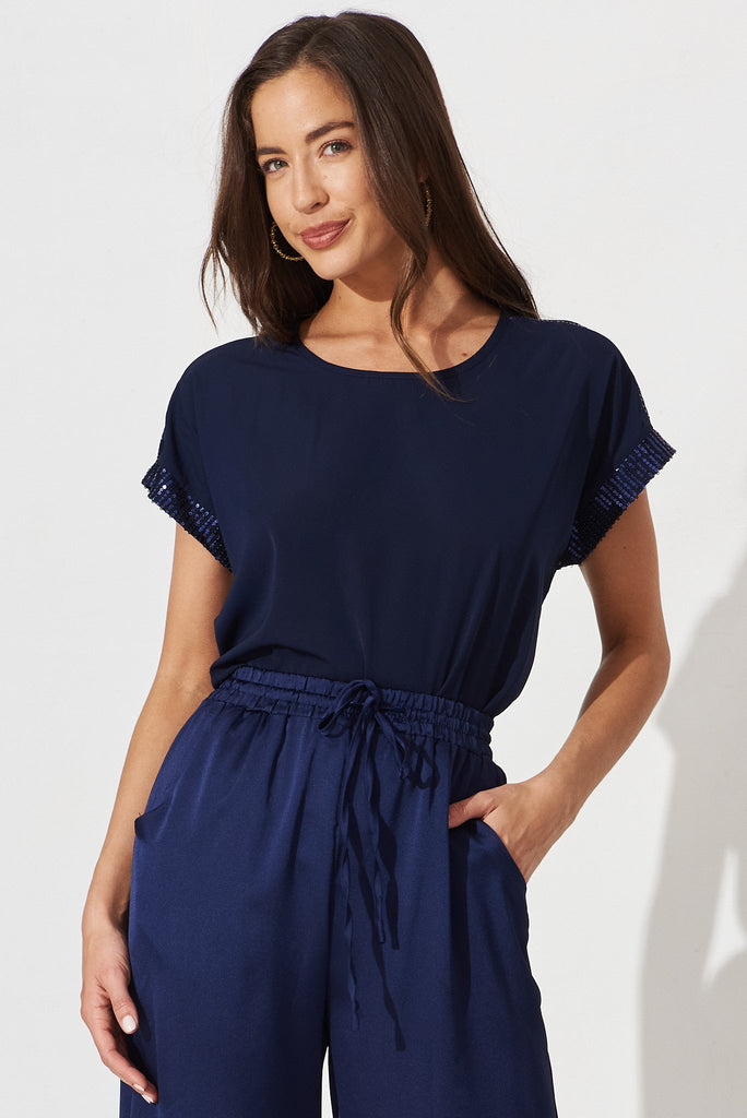 Nevaya Top In Navy Sequin - front