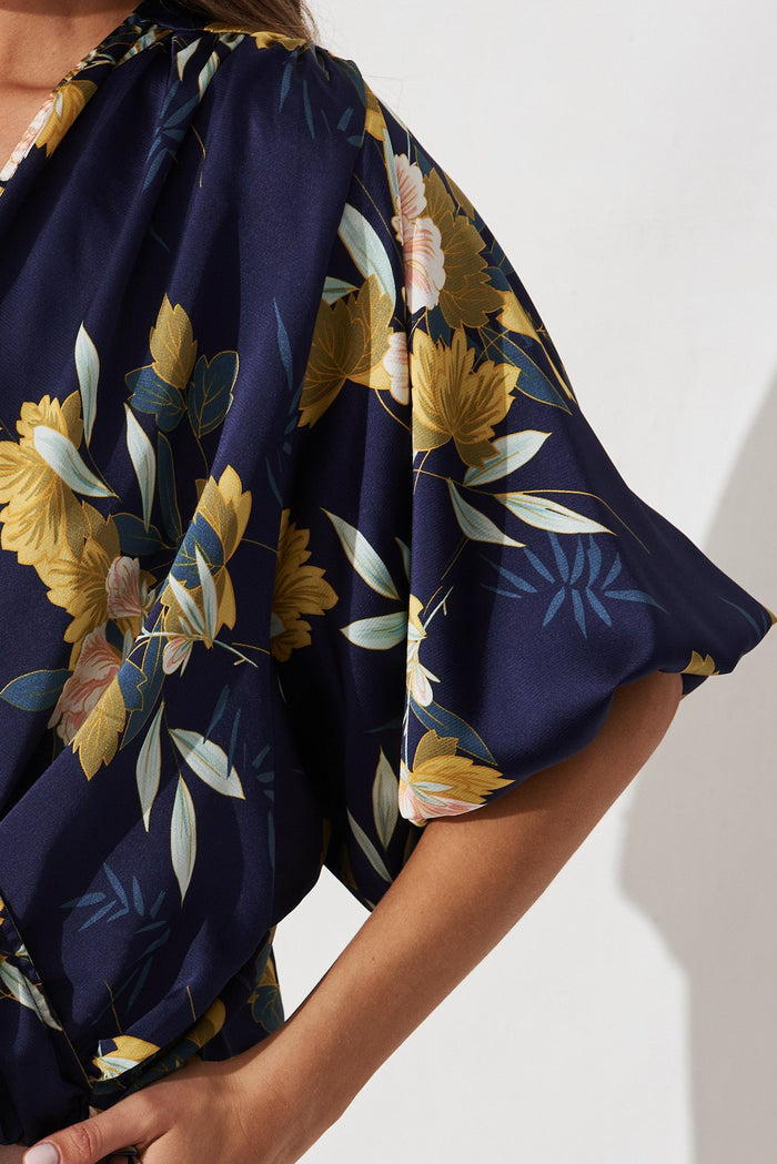 Solita Top In Navy Floral Satin - detail