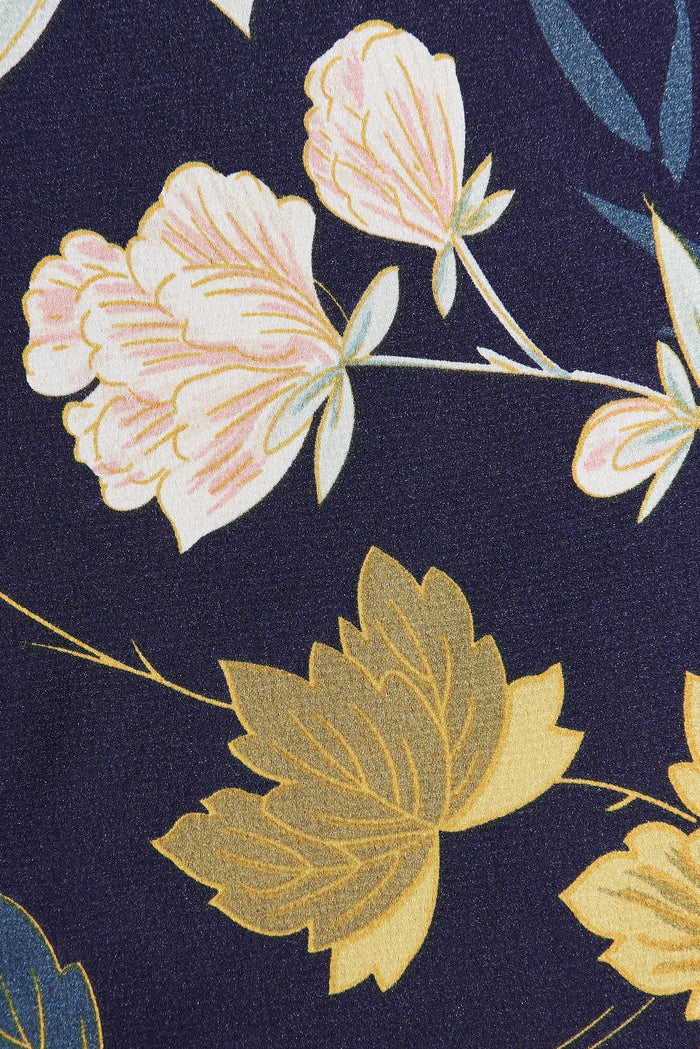 Solita Top In Navy Floral Satin - fabric