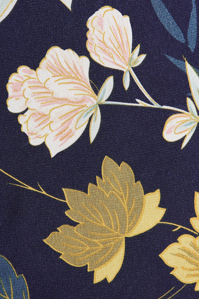 Solita Top In Navy Floral Satin - fabric