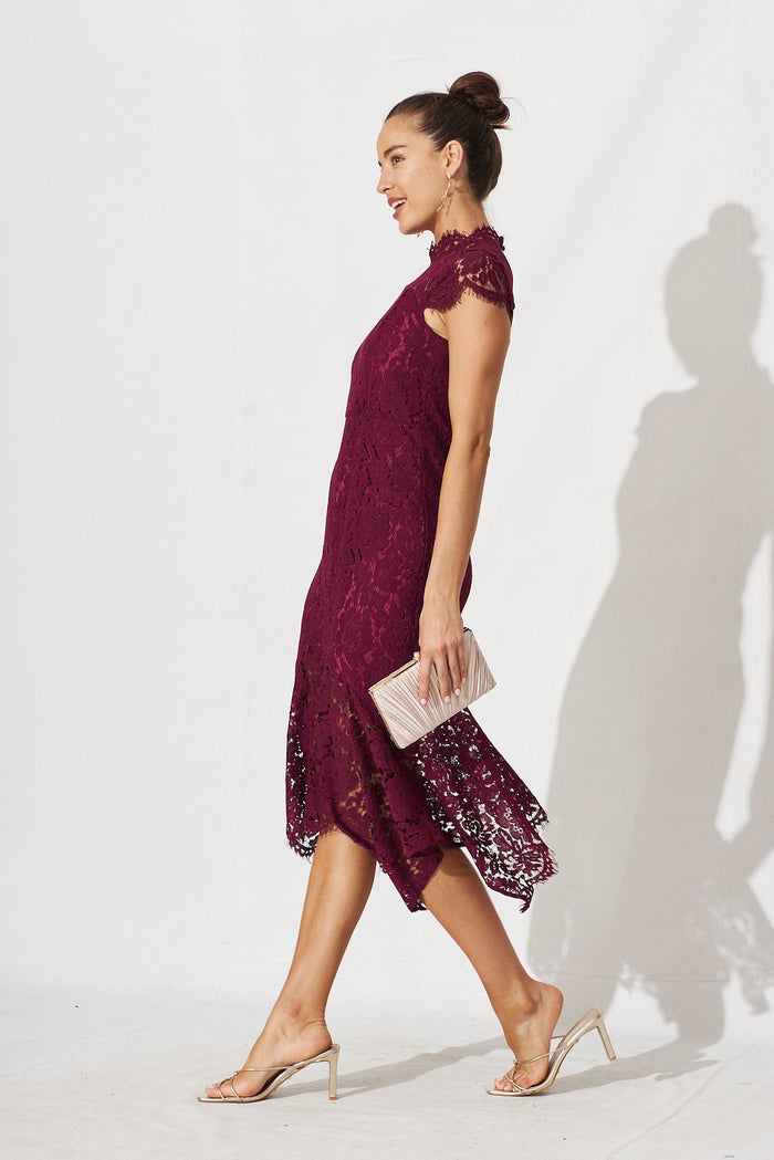 Emilise Midi Dress In Burgundy Lace - side