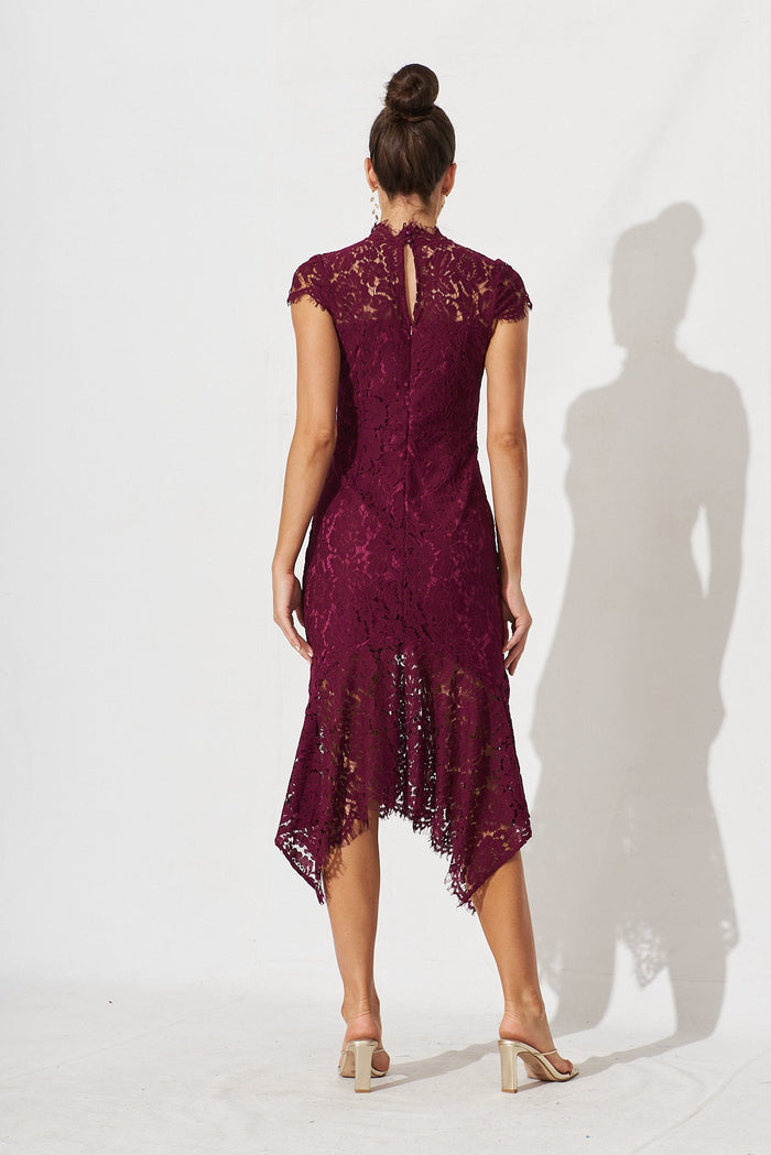 Emilise Midi Dress In Burgundy Lace - back