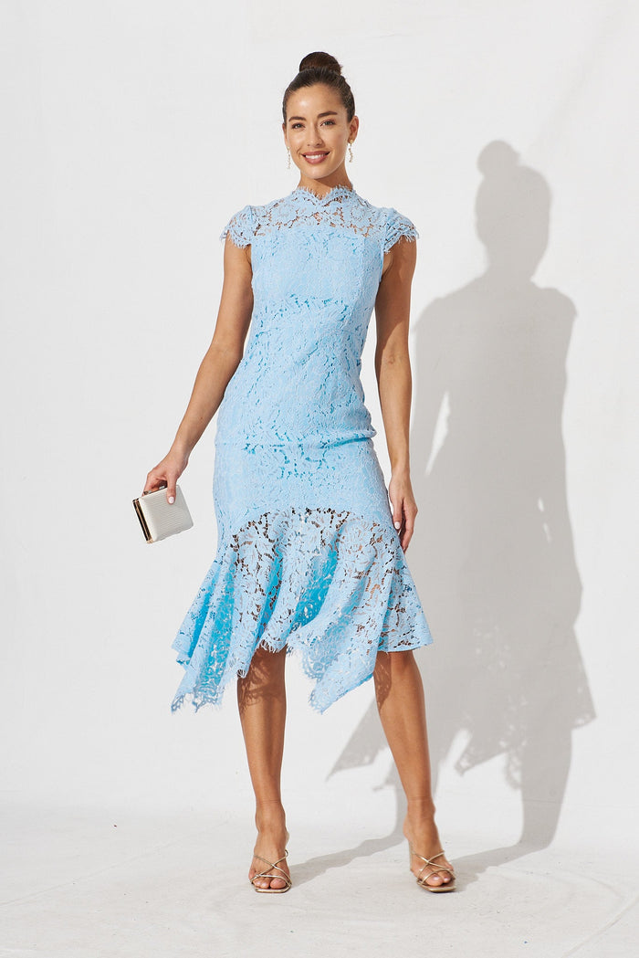 Emilise Midi Dress In Sky Blue Lace - full length