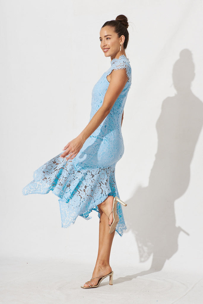 Emilise Midi Dress In Sky Blue Lace - side