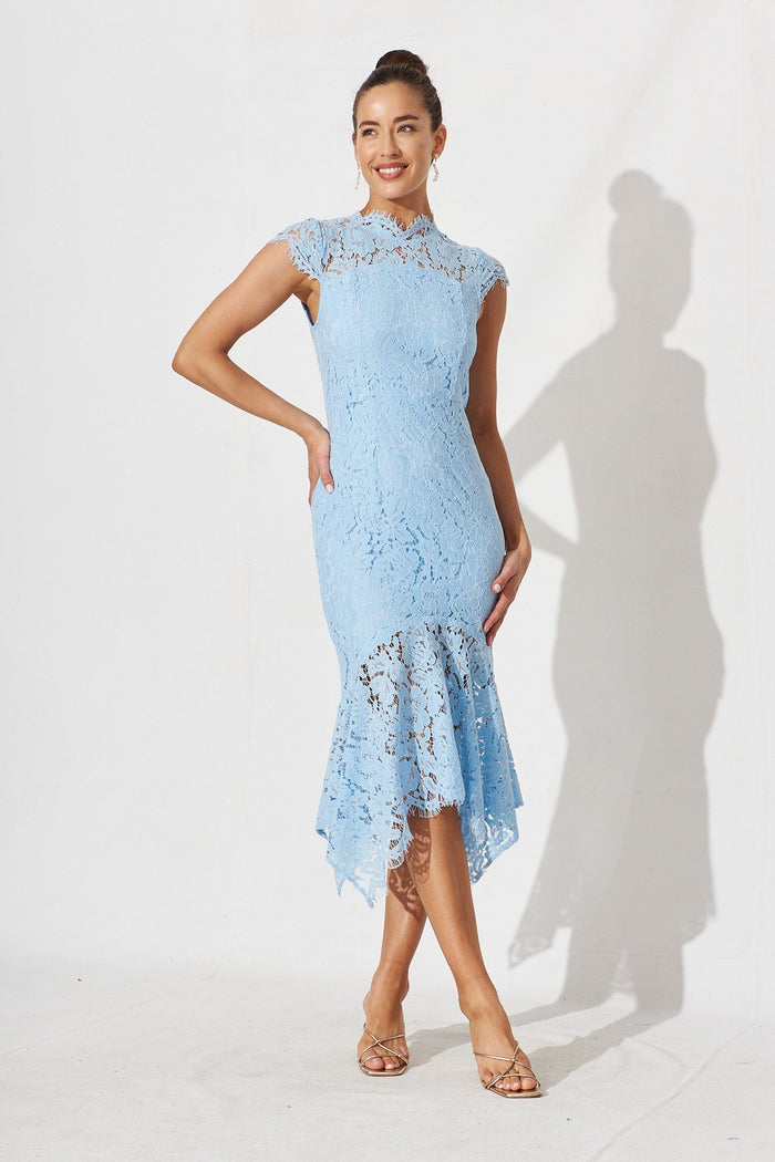 Emilise Midi Dress In Sky Blue Lace - full length