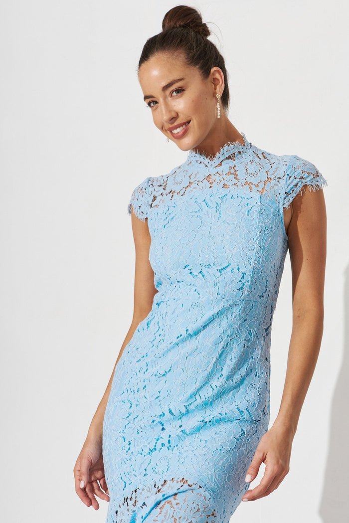 Emilise Midi Dress In Sky Blue Lace - front