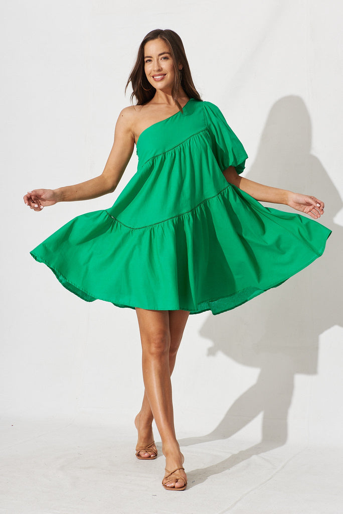 Juniper Dress In Green Linen Blend - full length
