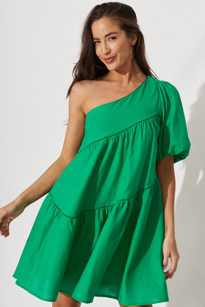Juniper Dress In Green Linen Blend - front