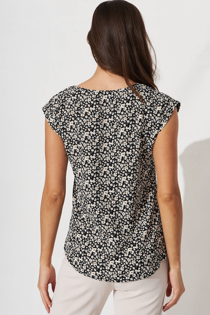 Rejina Top In Black With White Floral - back
