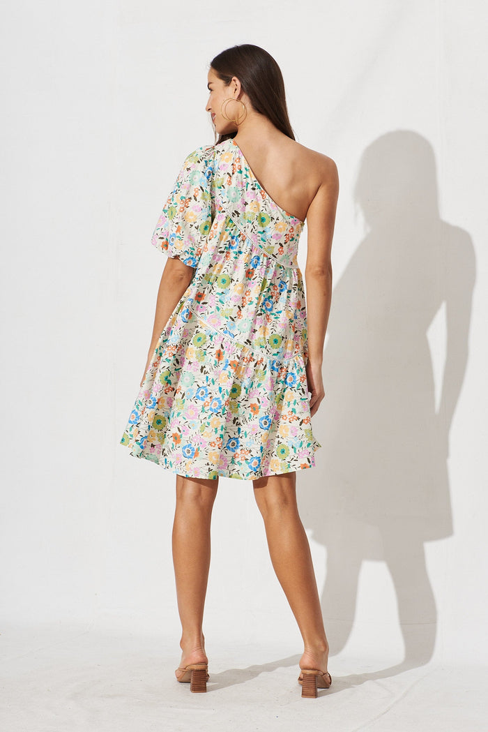 Juniper Dress In White With Multi Floral - back