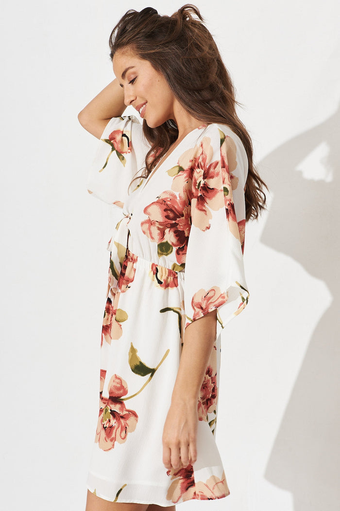 Ava Dress In White With Rust Floral - St Frock (Dev)