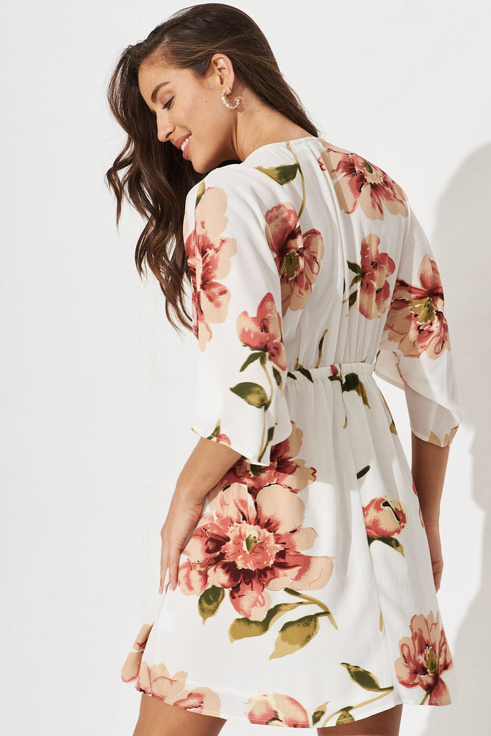 Ava Dress In White With Rust Floral - St Frock (Dev)