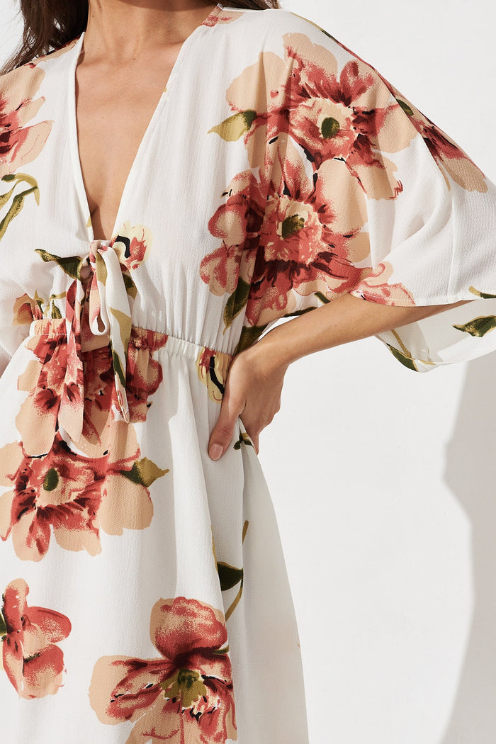 Ava Dress In White With Rust Floral - St Frock (Dev)