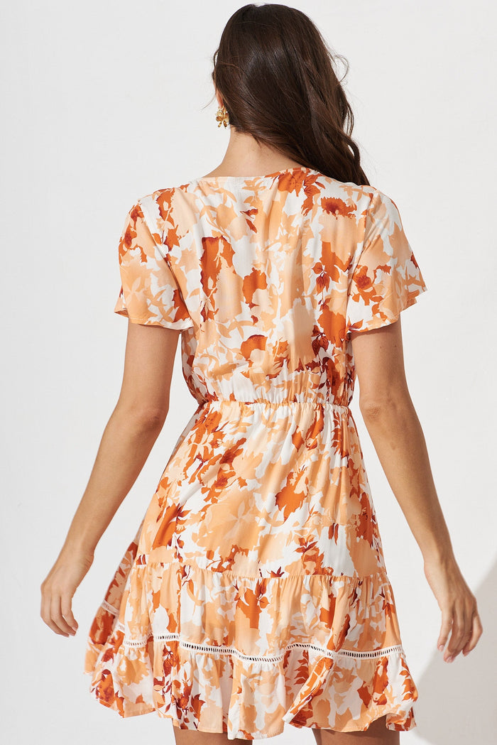 Prissa Dress In White With Rust Floral - back