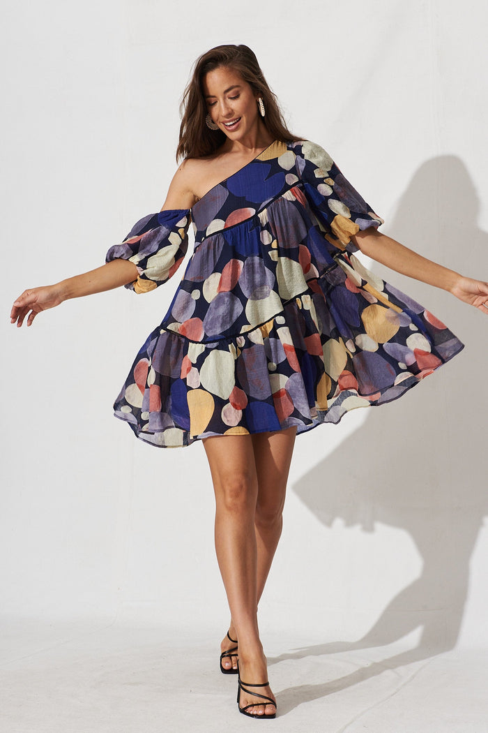 Junya Dress In Navy With Multi Print - full length