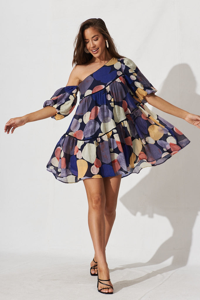 Junya Dress In Navy With Multi Print - full length