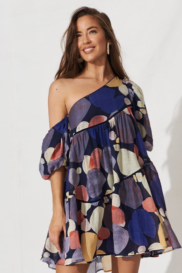 Junya Dress In Navy With Multi Print - front