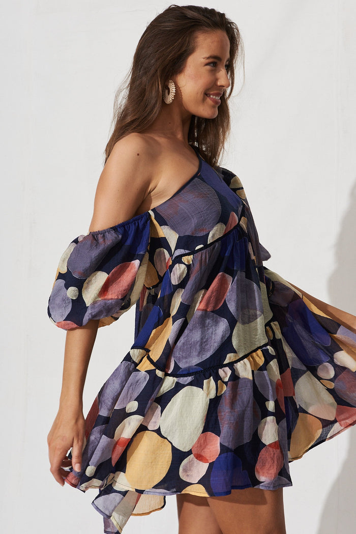 Junya Dress In Navy With Multi Print - side
