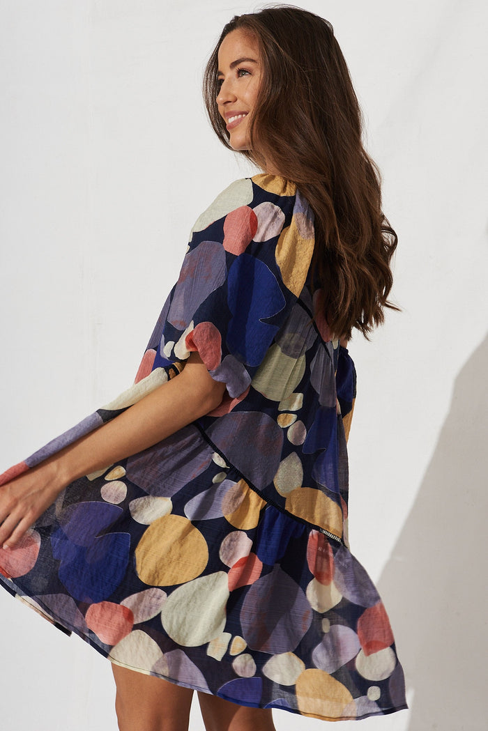 Junya Dress In Navy With Multi Print - side