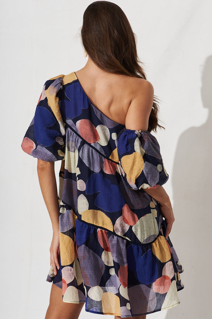 Junya Dress In Navy With Multi Print - back