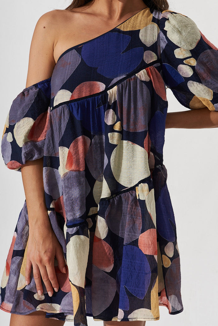Junya Dress In Navy With Multi Print - detail