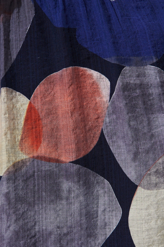 Junya Dress In Navy With Multi Print - fabric