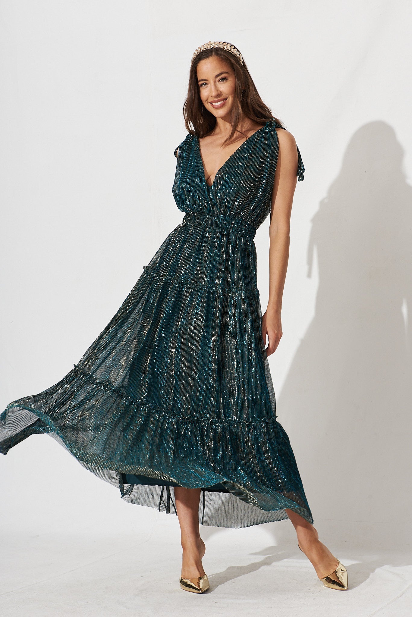 Annetta Maxi Dress In Emerald Lurex - St Frock (Dev)