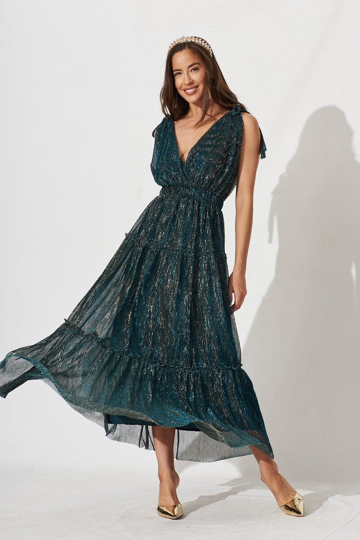 Annetta Maxi Dress In Emerald Lurex - St Frock (Dev)