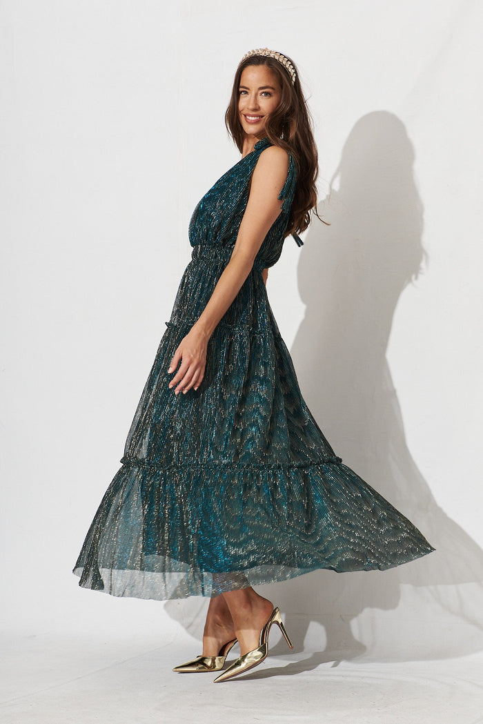 Annetta Maxi Dress In Emerald Lurex - St Frock (Dev)
