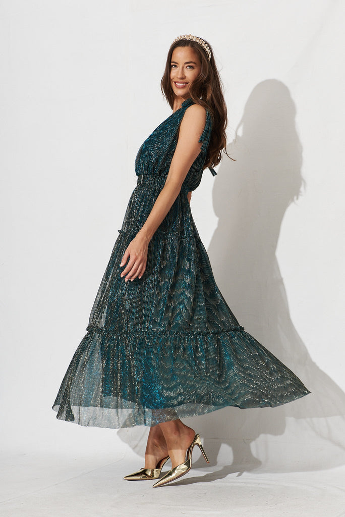 Annetta Maxi Dress In Emerald Lurex - St Frock (Dev)
