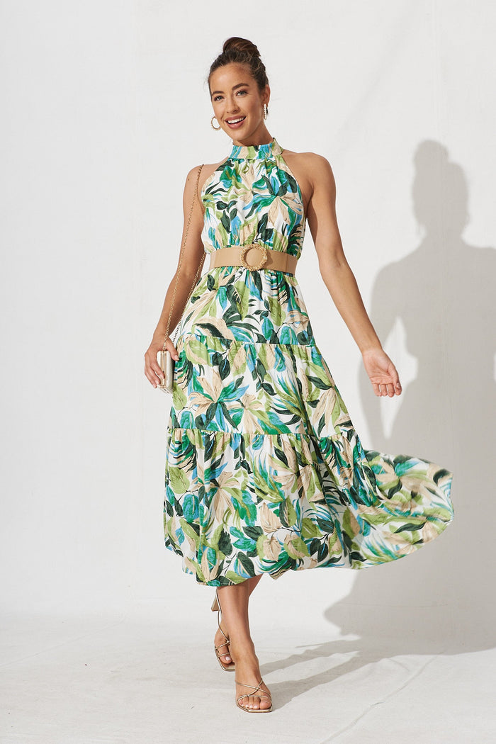 Arcadia Midi Dress In Green Tropical Floral - St Frock (Dev)