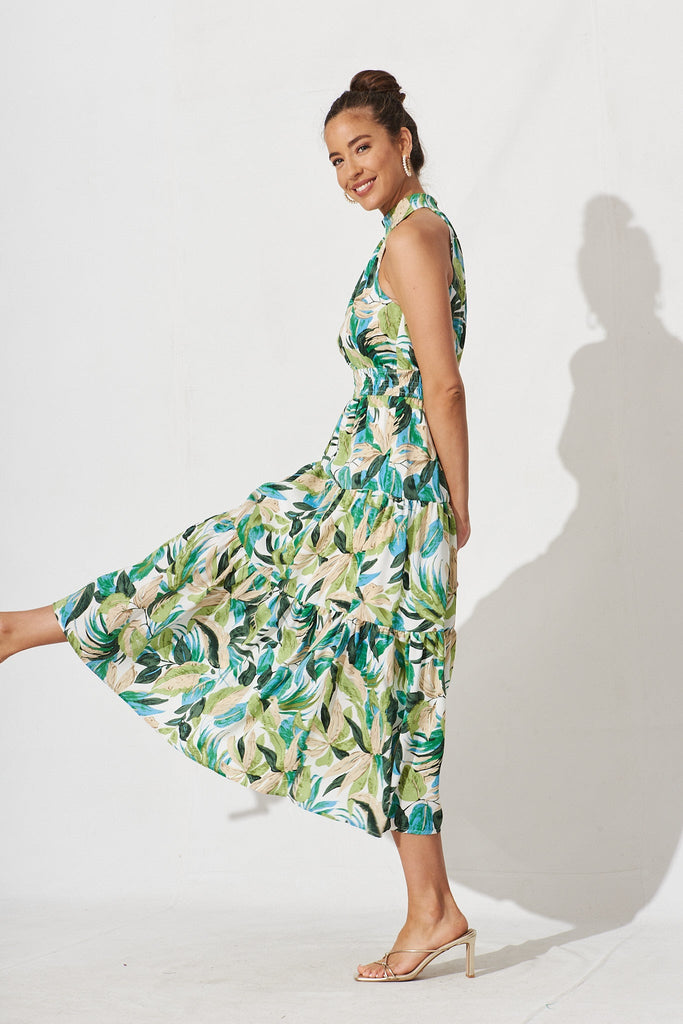 Arcadia Midi Dress In Green Tropical Floral - St Frock (Dev)
