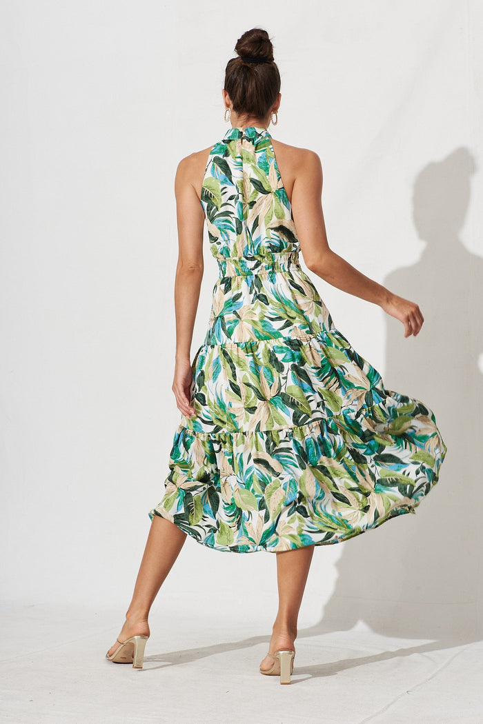 Arcadia Midi Dress In Green Tropical Floral - St Frock (Dev)