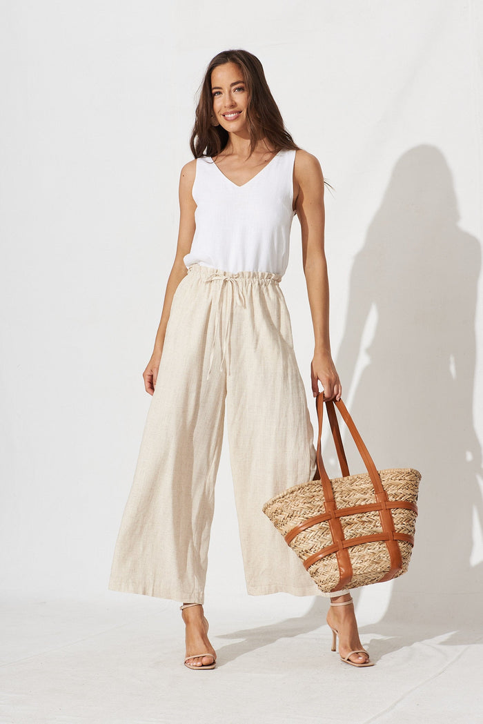 Marley Pant In Beige Linen Blend - full length