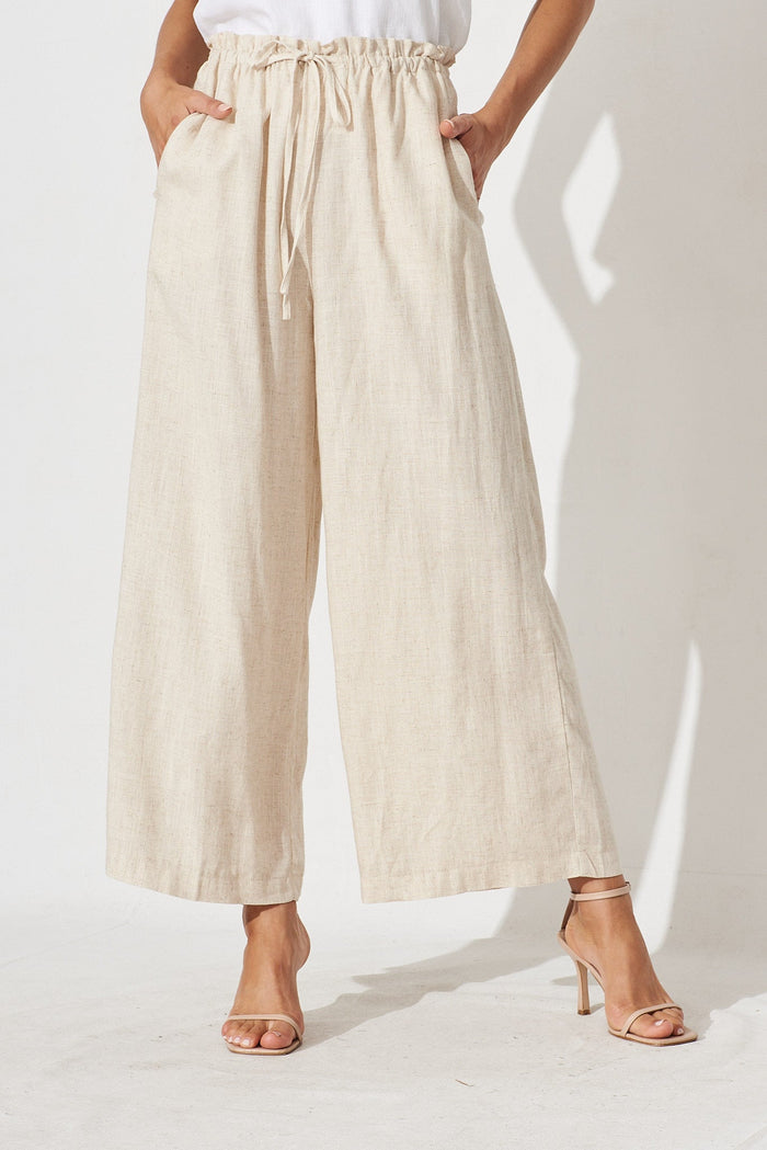 Marley Pant In Beige Linen Blend - front
