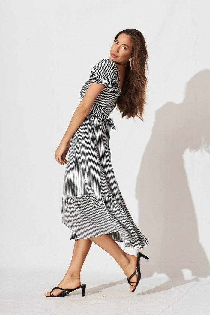 Candie Midi Dress In White With Black Stripe - St Frock (Dev)