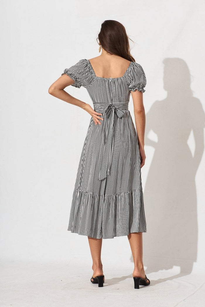 Candie Midi Dress In White With Black Stripe - St Frock (Dev)