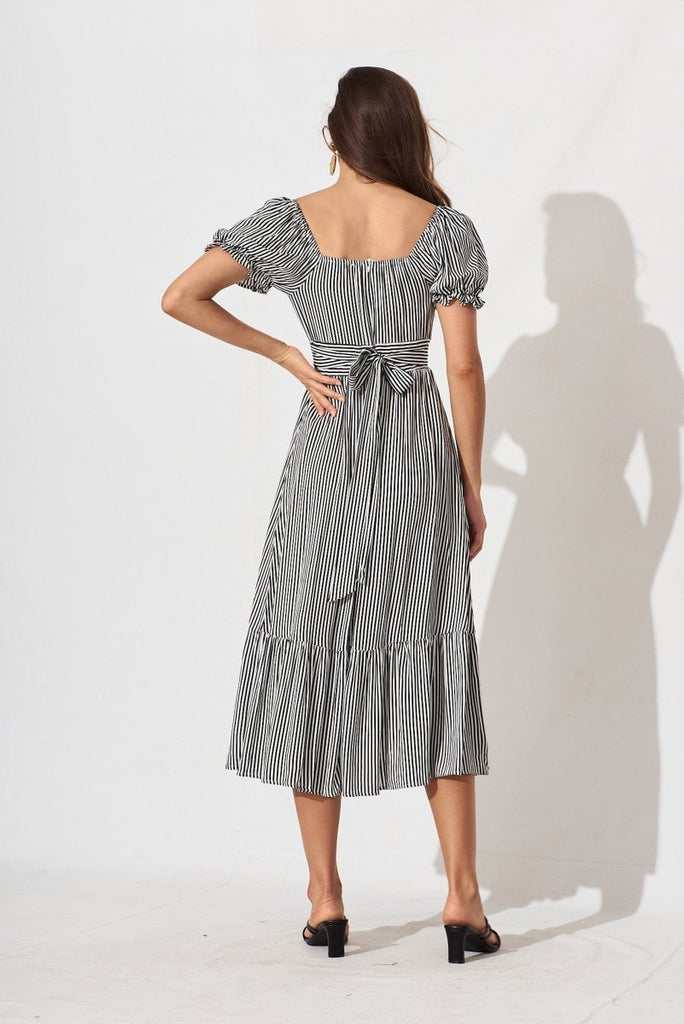 Candie Midi Dress In White With Black Stripe - St Frock (Dev)