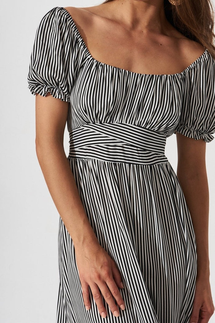 Candie Midi Dress In White With Black Stripe - St Frock (Dev)