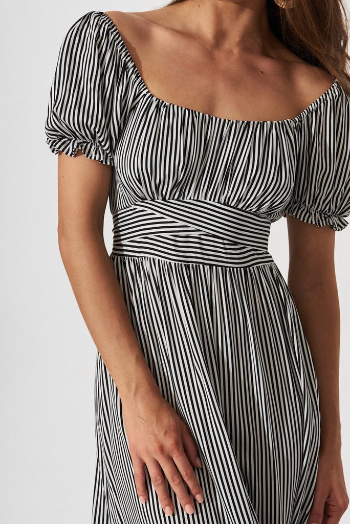 Candie Midi Dress In White With Black Stripe - St Frock (Dev)