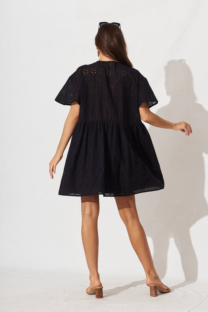 Vantey Shirt Dress In Black Broderie - back