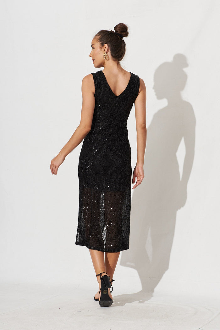 Mambo Sequin Midi Dress In Black - back