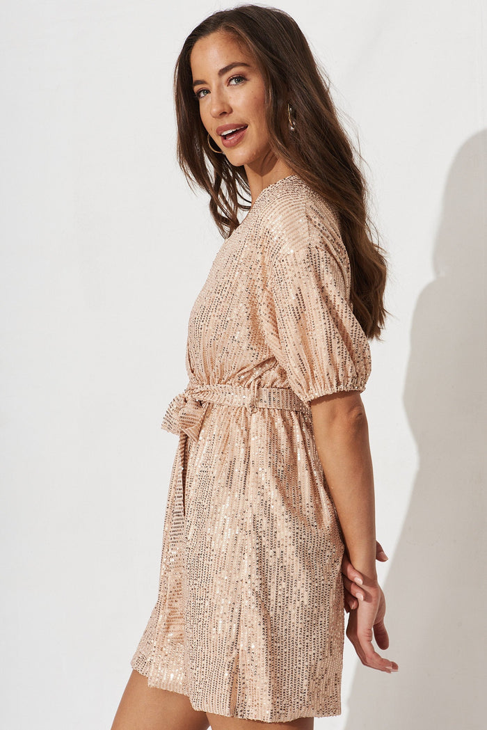 Zenetta Dress In Rose Gold Sequin - side
