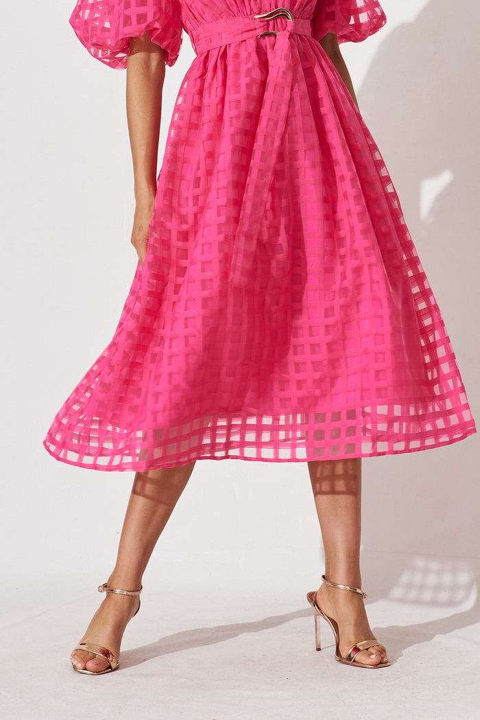 Partie Midi Dress In Hot Pink Organza - detail