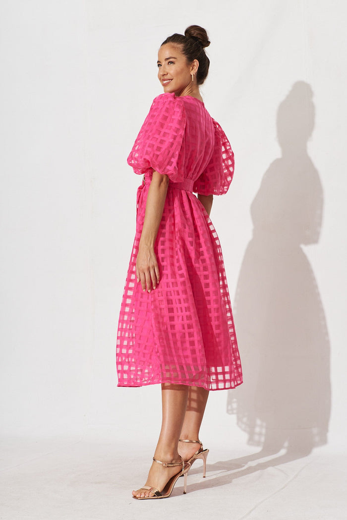 Partie Midi Dress In Hot Pink Organza - side
