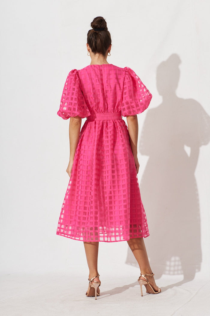 Partie Midi Dress In Hot Pink Organza - back