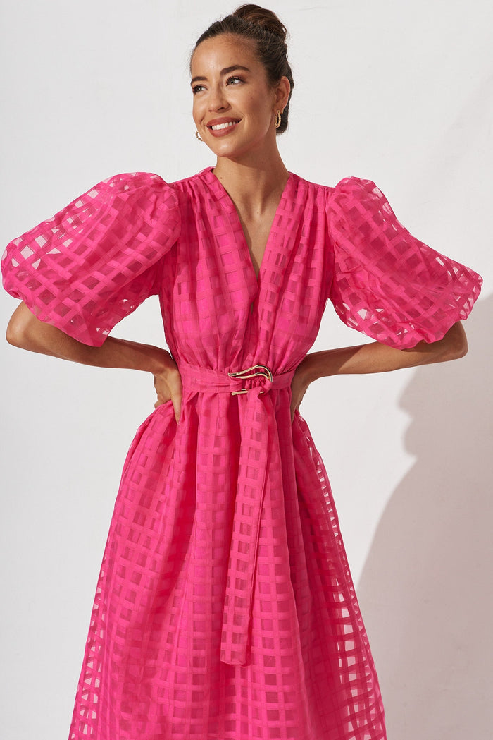 Partie Midi Dress In Hot Pink Organza - front