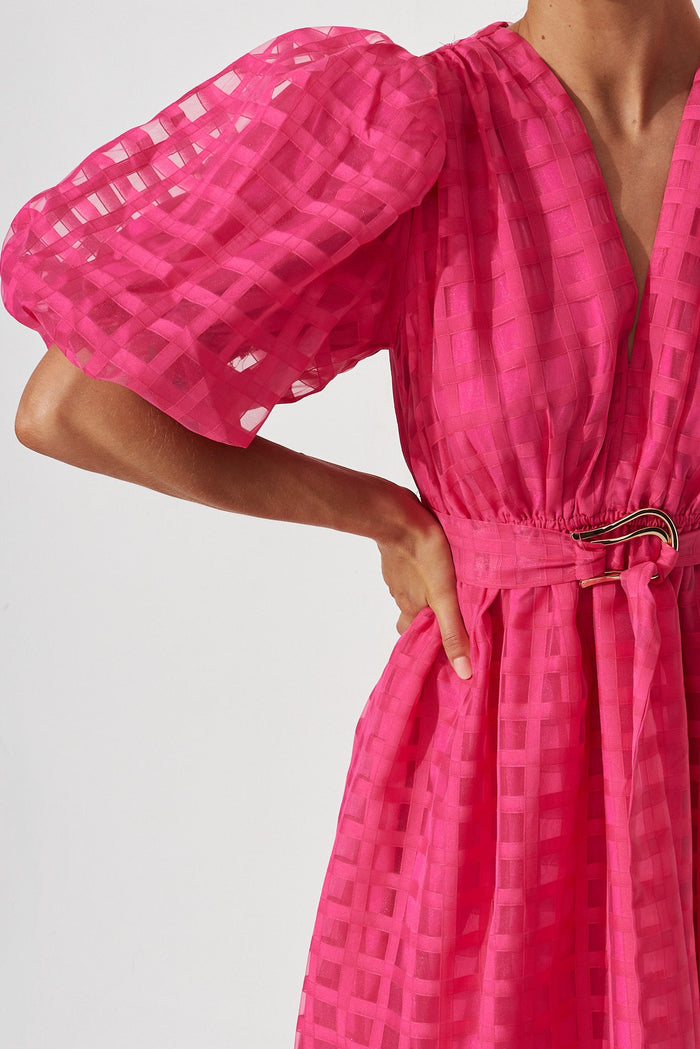 Partie Midi Dress In Hot Pink Organza - detail