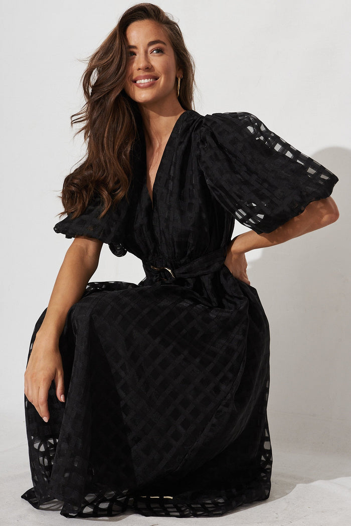 Partie Midi Dress Black Organza - front
