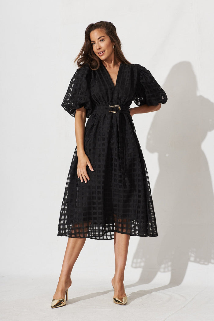 Partie Midi Dress Black Organza - full length